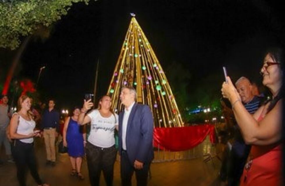 Llaryora presenció el encendido de la ornamentación del árbol navideño en el centro