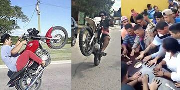 Jóvenes despidiéndose del fallecido realizando la misma maniobra con la moto que lo llevó a su último accidente (Web)\u002E