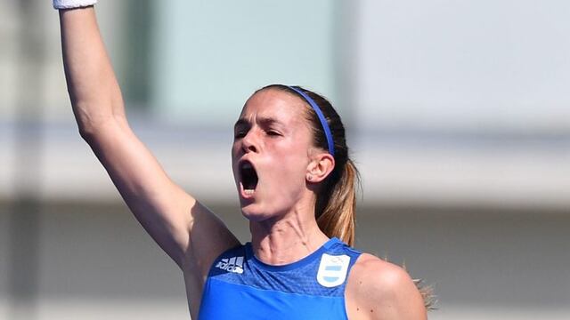 AArgentina's Carla Rebecchi celebrates scoring during the women's field hockey Argentina vs India match of the Rio 2016 Olympics Games at the Olympic Hockey Centre in Rio de Janeiro on August, 13 2016. / AFP PHOTO / Carl DE SOUZA rio de janeiro brasil Car