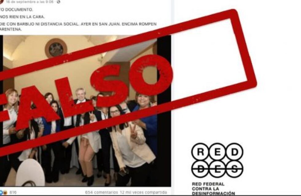 No, la foto de Alberto Fernández en San Juan sin barbijo ni distanciamiento social no es actual, es de 2019