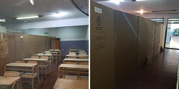Escuela de La Plata divide las aulas con cartones.