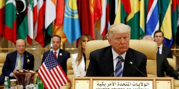 FILE PHOTO: U.S. President Donald Trump takes his seat before his speech to the Arab Islamic American Summit in Riyadh, Saudi Arabia May 21, 2017. REUTERS/Jonathan Ernst/File Photo