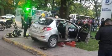 Un joven perdió el control de su automóvil y se llevó por delante un cartel de transito (Web)\u002E