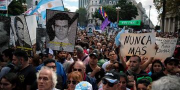 Plaza de Mayo, in Buenos Aires (Photo by Emiliano Lasalvia / AFP) ciudad de buenos aires acto en plaza de mayo por la conmemoracion dictadura militar 1976