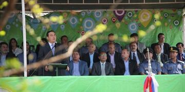 El gobernador Gustavo Valdés dando un discurso en el 141° aniversario de San Carlos\u002E