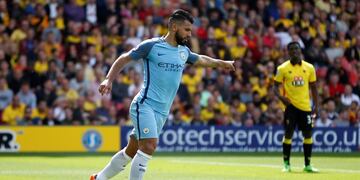 Britain Football Soccer - Watford v Manchester City - Premier League - Vicarage Road - 21/5/17 Manchester City's Sergio Aguero celebrates scoring their second goal Reuters / Stefan Wermuth Livepic EDITORIAL USE ONLY. No use with unauthorized audio, video, data, fixture lists, club/league logos or