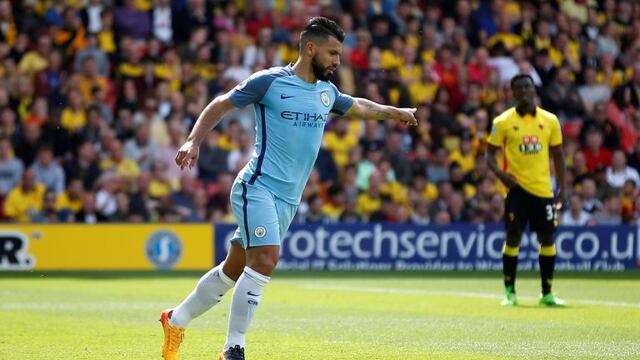Britain Football Soccer - Watford v Manchester City - Premier League - Vicarage Road - 21/5/17 Manchester City's Sergio Aguero celebrates scoring their second goal  Reuters / Stefan Wermuth Livepic EDITORIAL USE ONLY. No use with unauthorized audio, video, data, fixture lists, club/league logos or