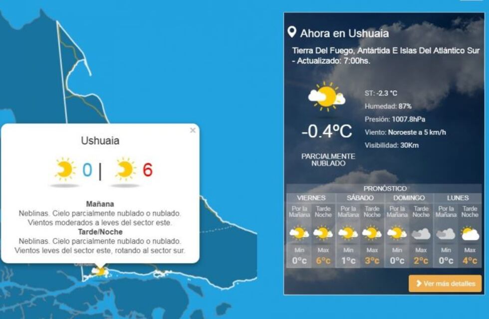 Posible nevada para hoy en Ushuaia, según el Servicio Meteorológico Nacional