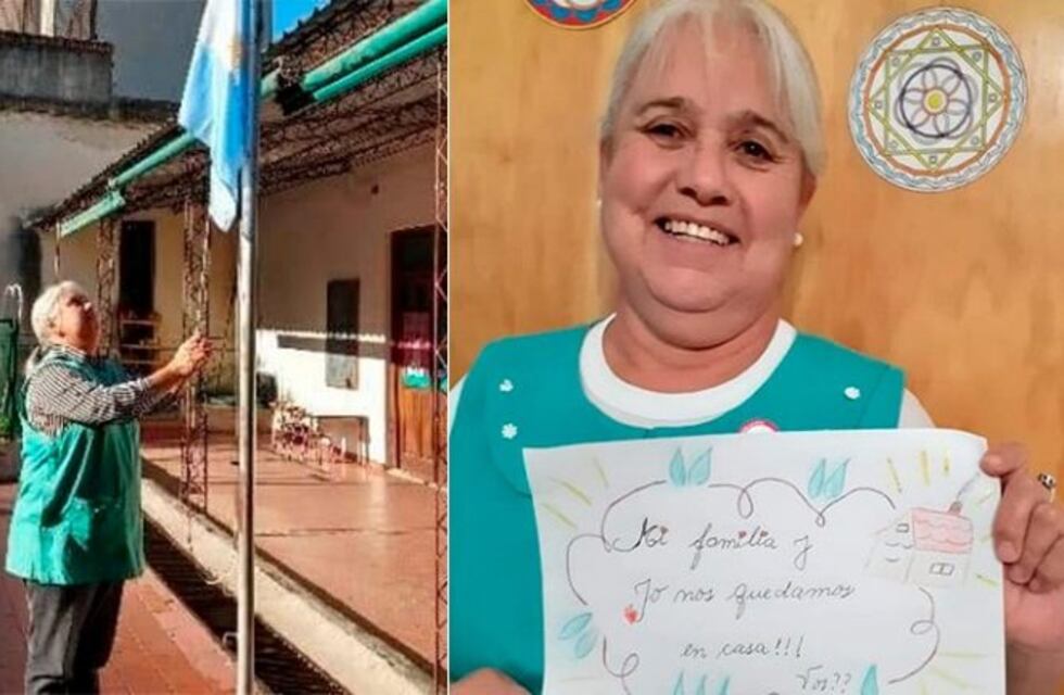 Docente entrerriana se jubiló e izó sola la bandera por última vez