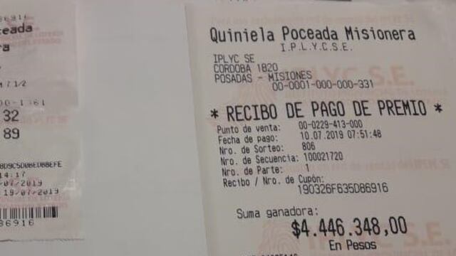 Ticket ganador de la Poceada
