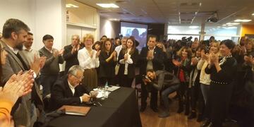 Alberto Rodríguez Saá durante el acto nombró a cada uno de los parajes\u002E