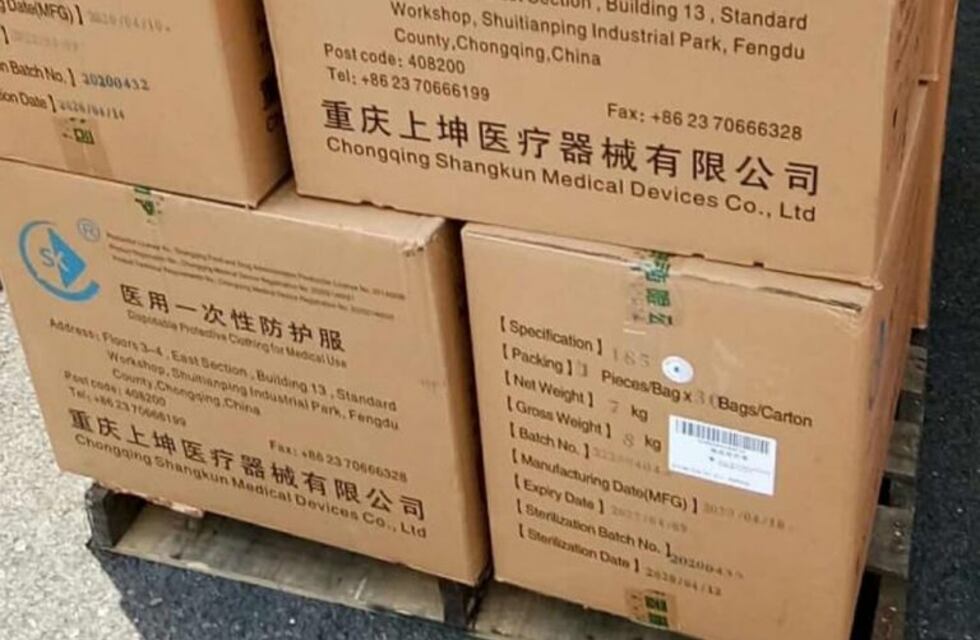 Una ciudad china donó material sanitario a la provincia de Córdoba