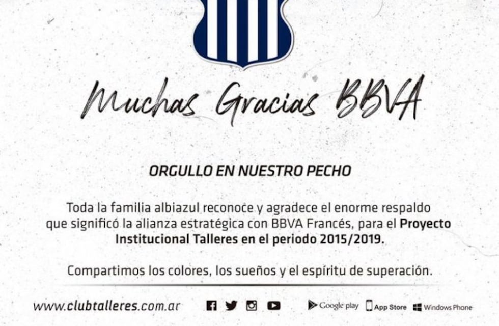 Sponsors de Talleres: la despedida a un banco; ¿y la bienvenida a otro?