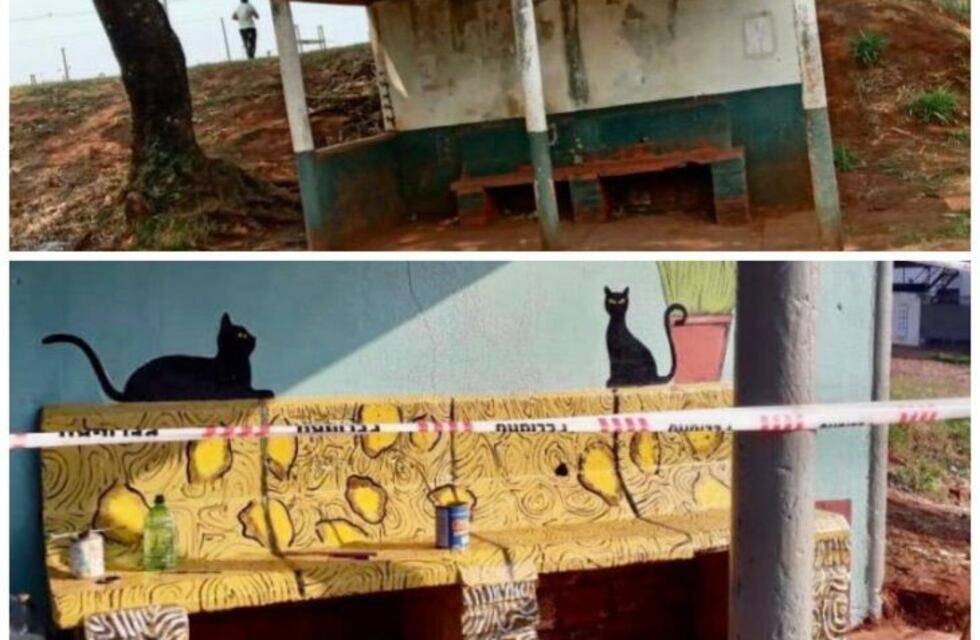 Artistas les ponen color a las paradas de colectivos de Puerto Iguazú