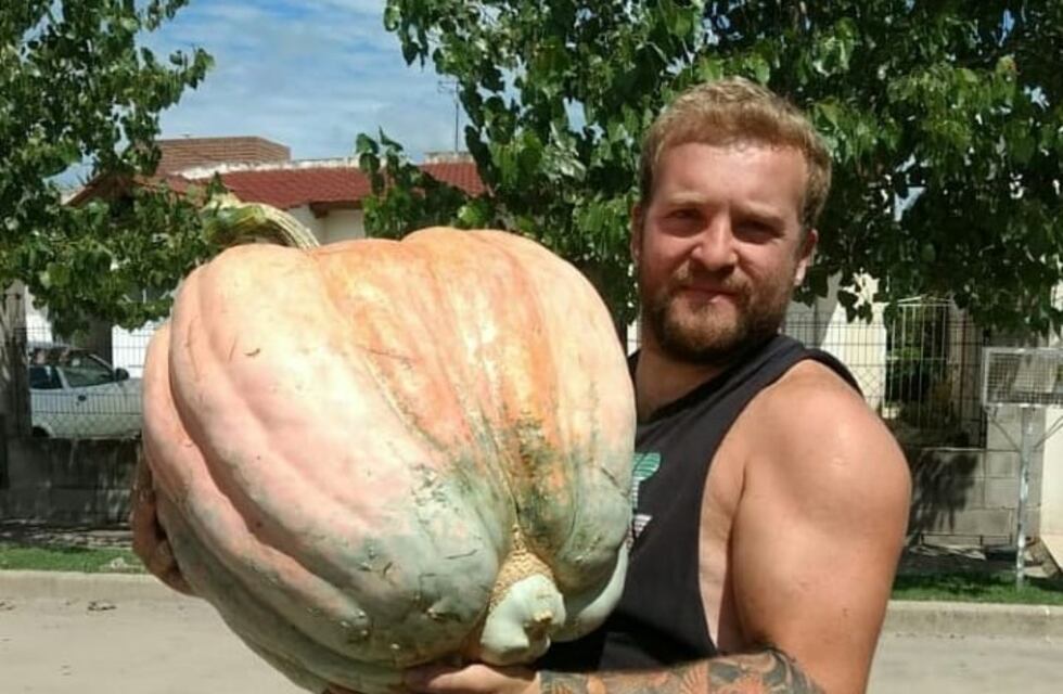 Un joven de Arroyito cosechó un zapallo de 40 kilos en el patio de su casa