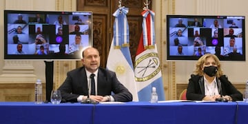 Anuncios de Omar Perotti y Sonia Martorano (Prensa Gobernación)