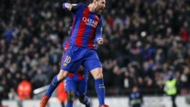 GRA475. BARCELONA, 11/01/2017.- El delantero argentino del FC Barcelona Leo Messi celebra su gol, tercero del equipo frente al Athletic de Bilbao, durante el partido correspondiente a la vuelta de los octavos de final de la Copa del Rey que se disputa est