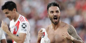 Nacho Scocco festejando el gol ante Central Córdoba (Photo by ALEJANDRO PAGNI / AFP)\u002E