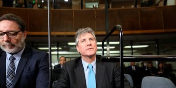 FILE - In this Aug\u002E 7, 2018 file photo, Argentina's former Vice President Amado Boudou, right, and his lawyer Alejandro Rua sit in court in Buenos Aires, Argentina before Boudou was sentenced to five years and 10 months in prison for bribery and conducting business incompatible with public office\u002E On Tuesday, Dec\u002E 11, 2018, a court in Argentina released Boudou from prison under bail, saying that the sentence is not firm since it is still being appealed\u002E (AP Photo/Sebastian Pani, File) amado boudou alejandro rua