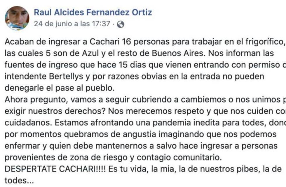 Coronavirus: causa judicial a un azuleño que publicó una noticia falsa en Facebook