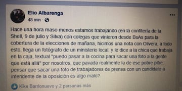 Publicación de Elio Alvarenga sobre lo ocurrido