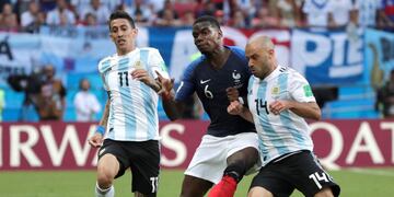 Ángel Di María y Javier Mascherano\u002E (EFE/Julio Muñoz)\u002E