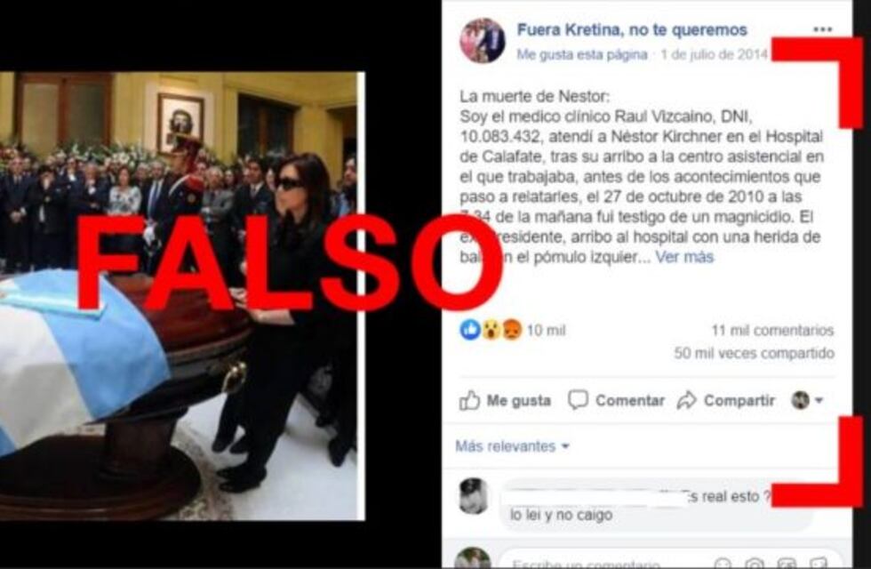 Una desinformación que vuelve: es falso que Kirchner murió por un disparo