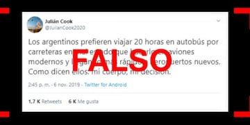 Es falso que el fundador de Flybondi tuiteó que los argentinos prefieren viajar 20 horas en autobús en vez de hacerlo en aviones modernos