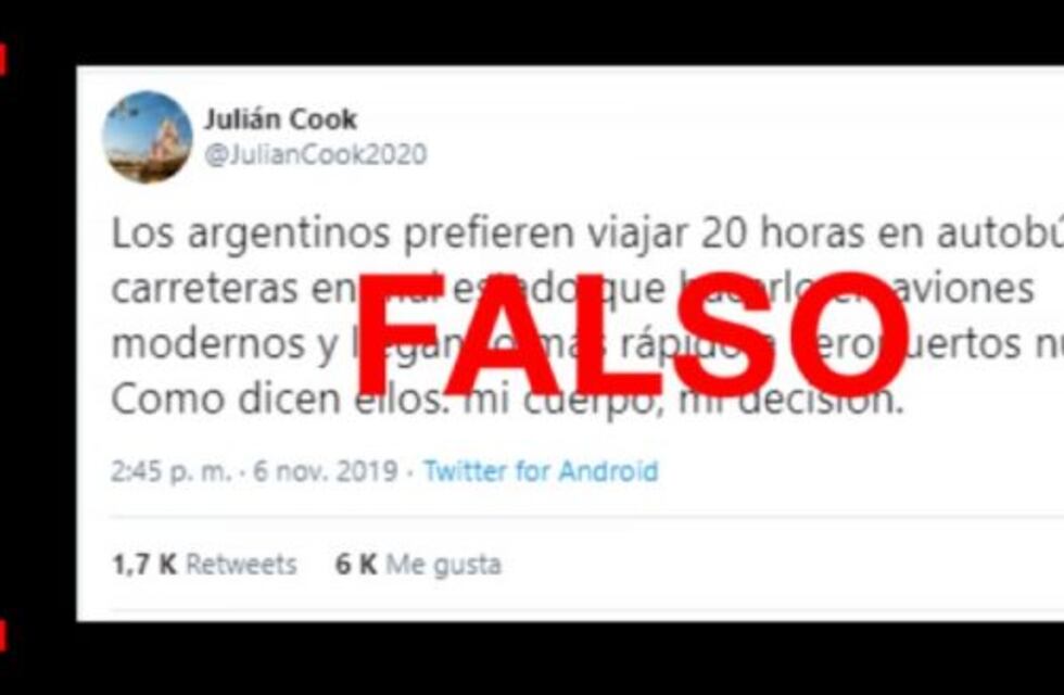 Es falso que el fundador de Flybondi tuiteó que los argentinos prefieren viajar 20 horas en autobús en vez de hacerlo en aviones modernos