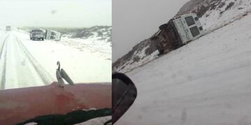 La nieve provocó el vuelco de una ambulancia y un automóvil particular