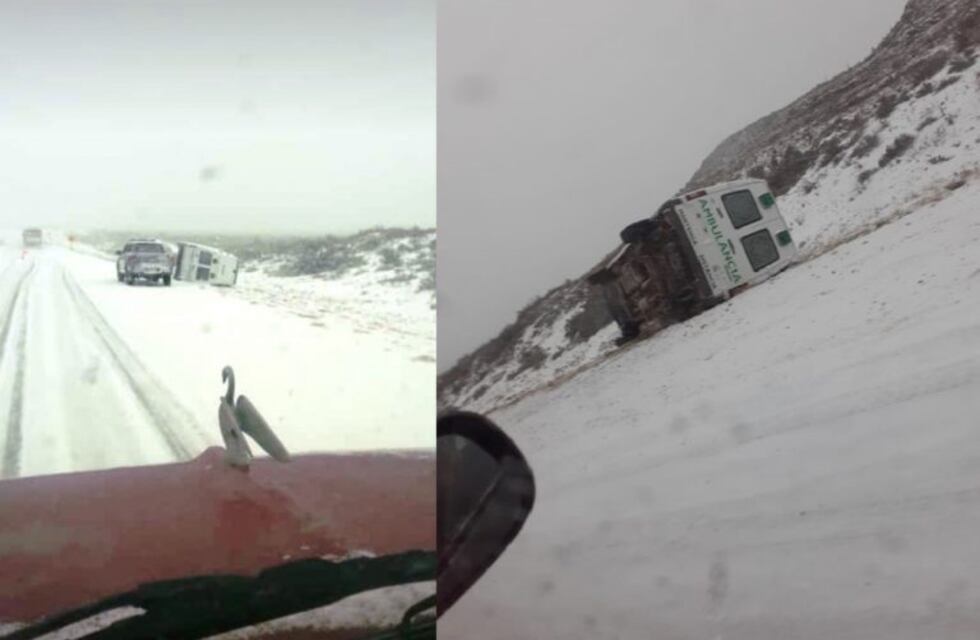 La nieve provocó el vuelco de una ambulancia y un automóvil particular