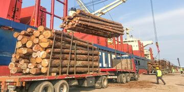 Puerto de Ibicuy - exportan madera a China\nCrédito: Ministerio de la Producción