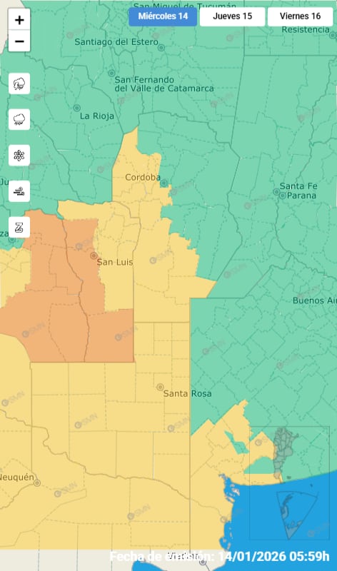 Dónde rige alerta amarilla por tormenta este miércoles 14 de enero en Córdoba.