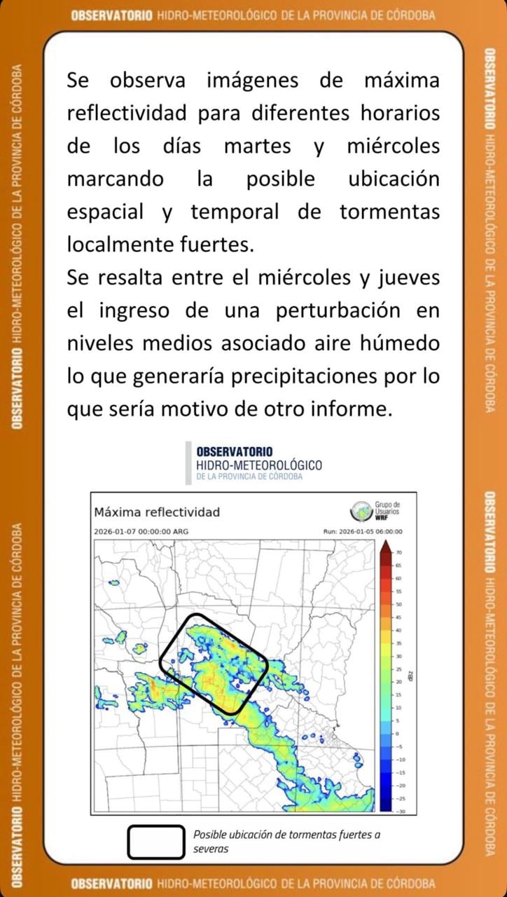 El informe del Observatorio Hidro-Meteorológico.