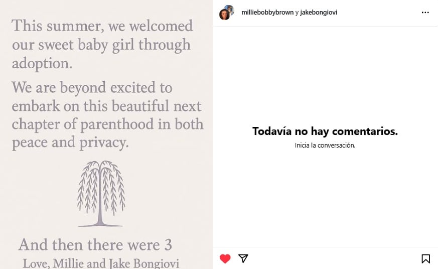 Millie Bobby Brown y Jake Bongiovi adoptaron a un bebé.
