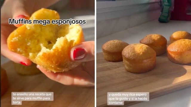 Receta de muffins esponjosos, ricos y con pocos ingredientes, ideales para comer en la merienda.