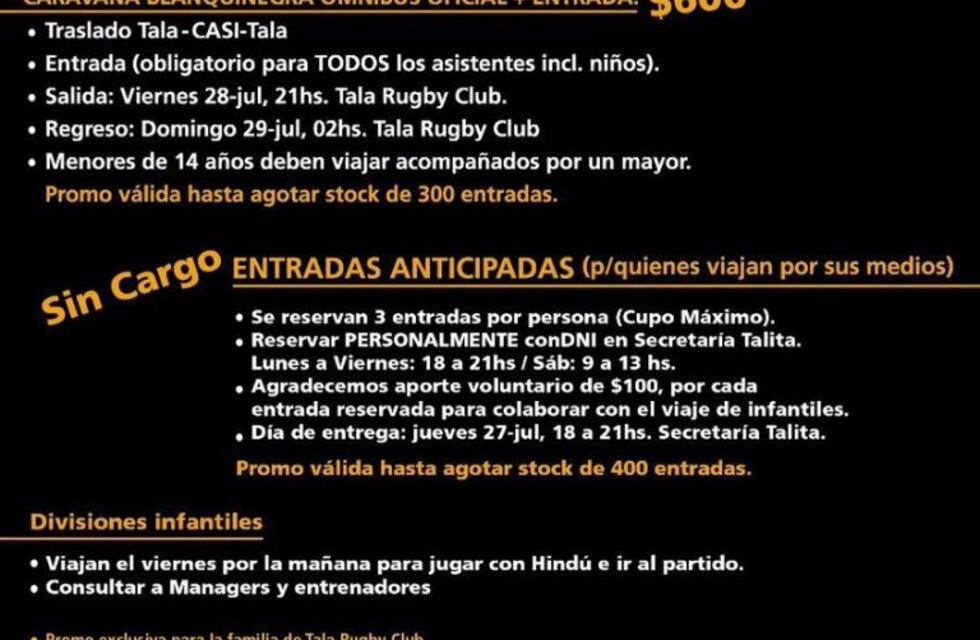 Últimas entradas para alentar al Tala en la final del Nacional de Club de rugby
