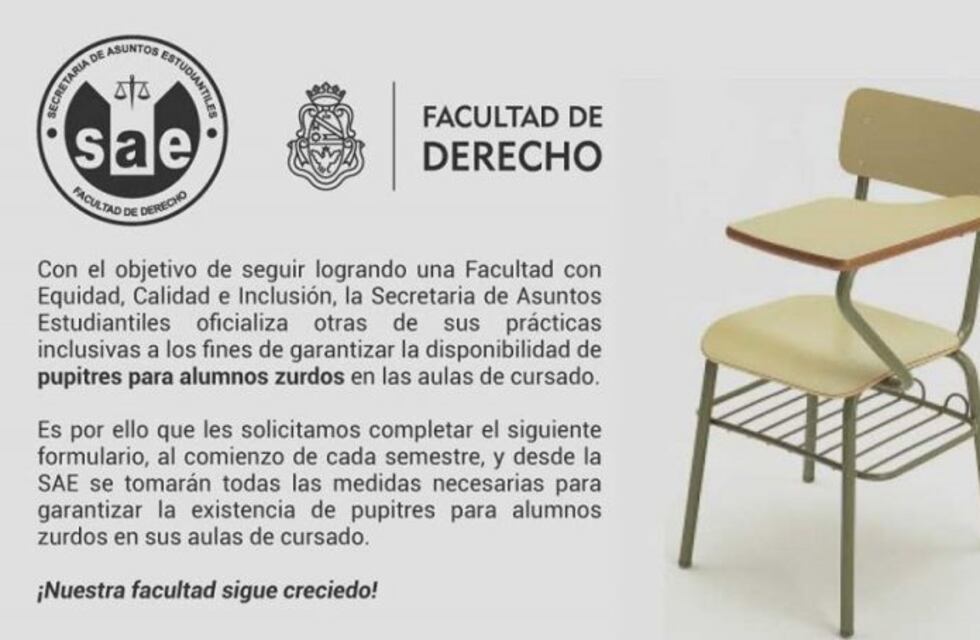 En Derecho se colocan bancos para zurdos