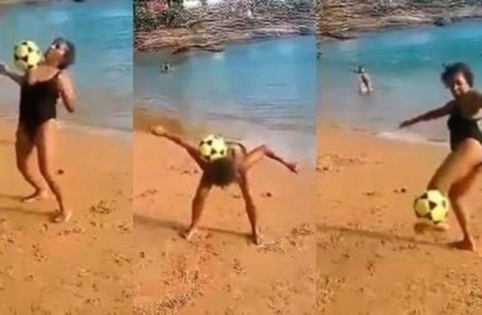 La abuela que hace jueguitos en la playa es furor en las redes