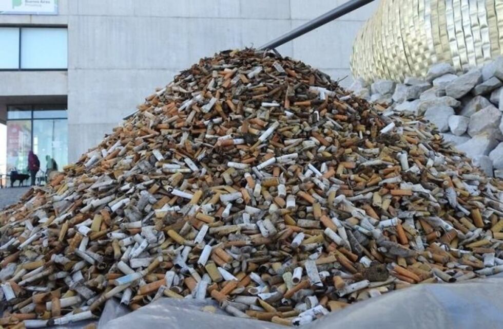 Marplatenses realizaron una "montaña de vergüenza" con colillas de cigarrillos