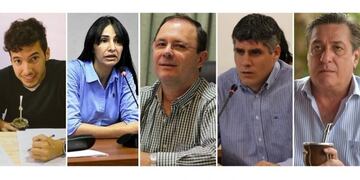 Los precandidatos a diputados nacionales que encabezan las listas en Misiones: Pedro Puerta, Cristina Brítez, Diego Sartori, Ricardo Andersen y Alfredo Schiavoni\u002E (MisionesOnline)