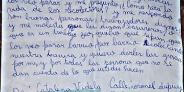 carta de una pequeña de caucete para los recolectores de basura