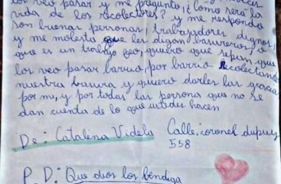 La carta de una pequeña sanjuanina conmovió a los recolectores de residuos