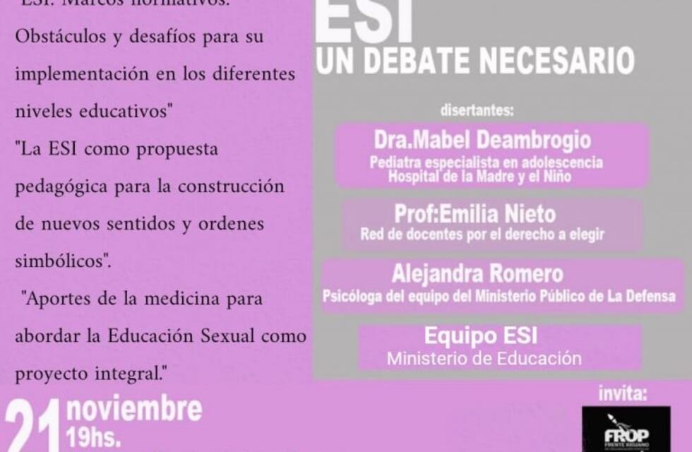 El FROP invita a debatir sobre Educación Sexual Integral
