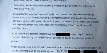Vecinos de Arenales y Olavarría analizan instalar cámaras por la inseguridad