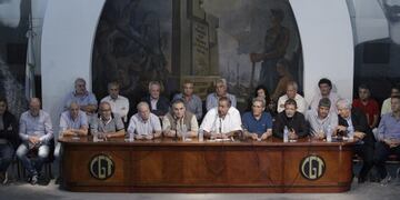 DYN203, BUENOS AIRES, 06/04/2017, CONFERENCIA DE PRENSA DE CGT, HECTOR DAER, CARLOS ACUu00d1A Y JUAN CARLOS SCHMID,  INFORMAN SOBRE EL PARO GENERAL. FOTO:DYN/ALBERTO RAGGIO.