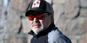 Argentine coach of Mexican second division football team Dorados, Diego Armando Maradona, arrives to Universitario Alberto \