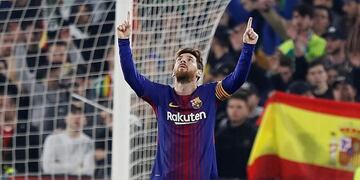 GRAF4329\u002E SEVILLA, 21/01/2018\u002E- El delantero argentino del FC Barcelona, Leo Messi, celebra el segundo gol del equipo blaugrana durante el encuentro correspondiente a la jornada 20 de primera división que disputan esta noche frente al Betis en el estadio Benito Villamarín de Sevilla\u002E EFE/José Manuel Vidal\u002E