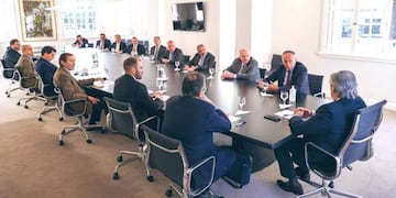 Alberto Fernández con empresarios en Olivos\u002E (Foto: Presidencia)