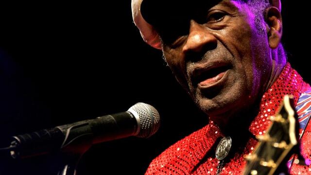 (FILES): This file photo taken on March 28, 2008 shows US rock and roll legend Chuck Berry performing at a concert held in Santa Cruz de Tenerife.nRock n' Roll legend Chuck Berry died Saturday, March 18, 2017 at the age of 90, police in Missouri said.